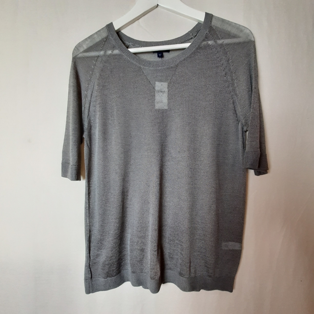 Gap Sheer Layering Top in Light Grey 3/4 Sleeves